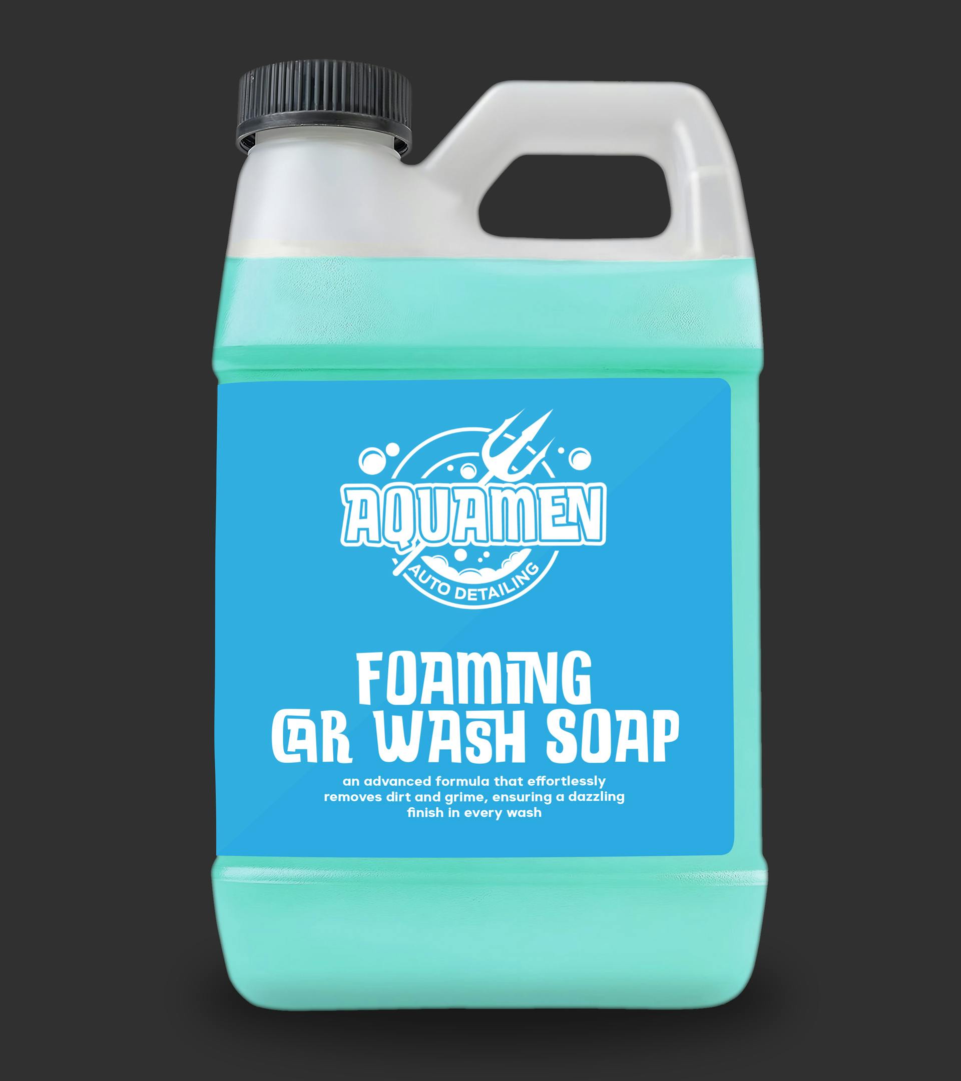 A bottle of Aquamen foaming car wash soap