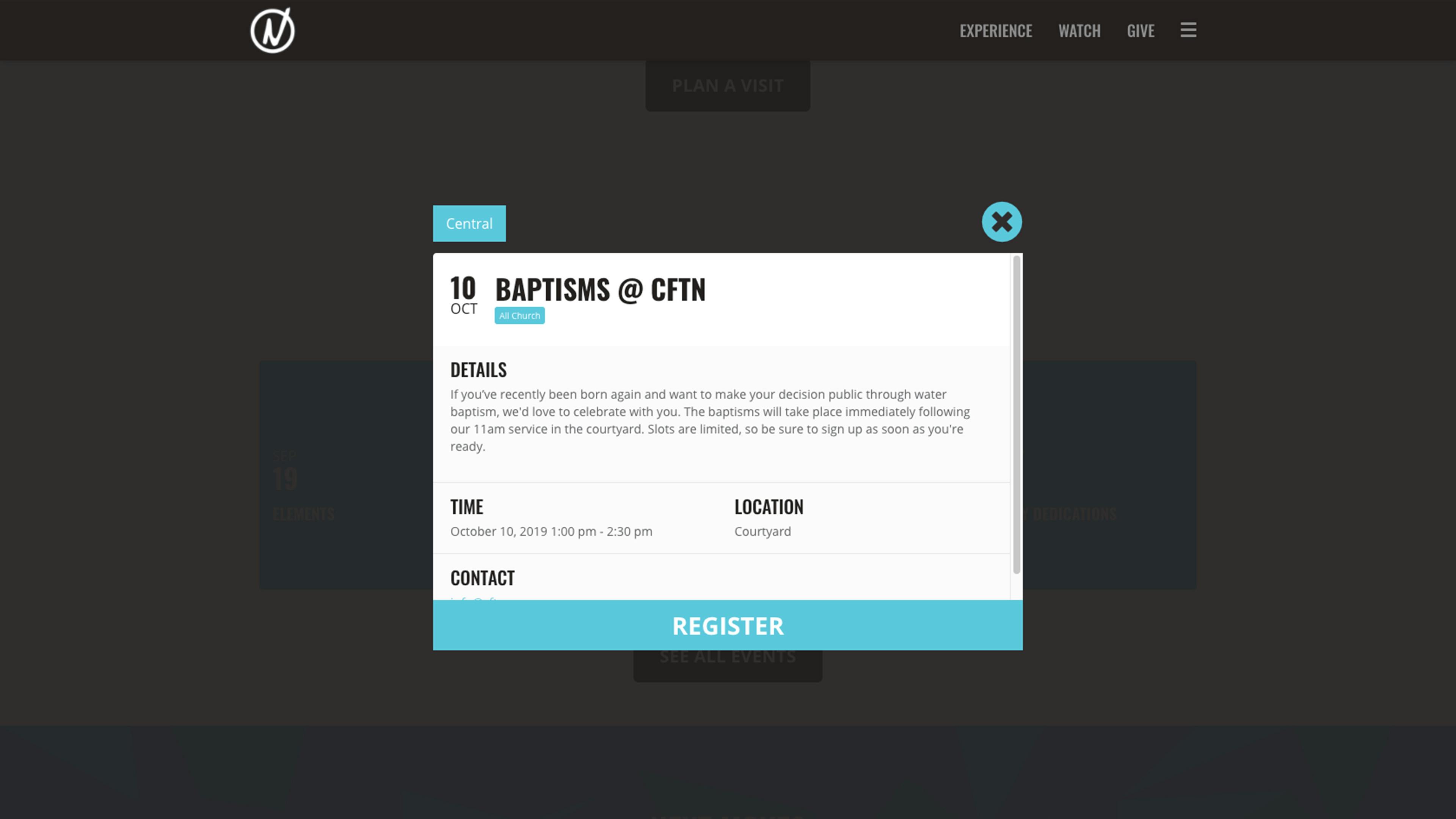 Screenshot of a CFTN website event