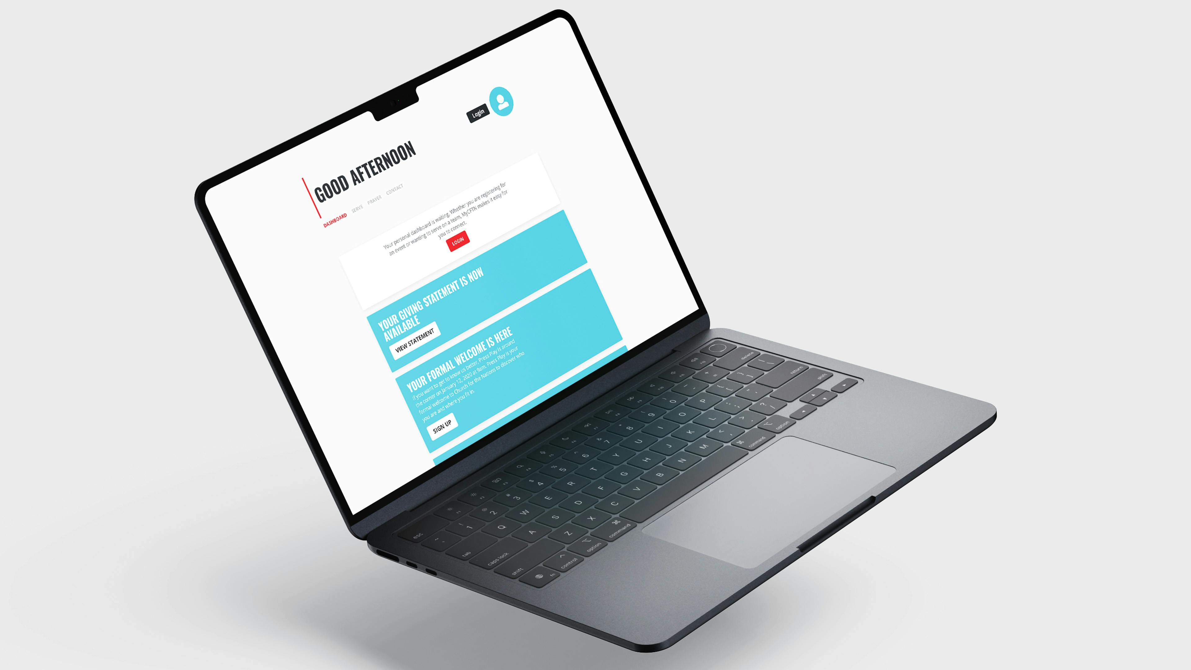 A Macbook pro mockup with the CFTN MyCFTN homepage