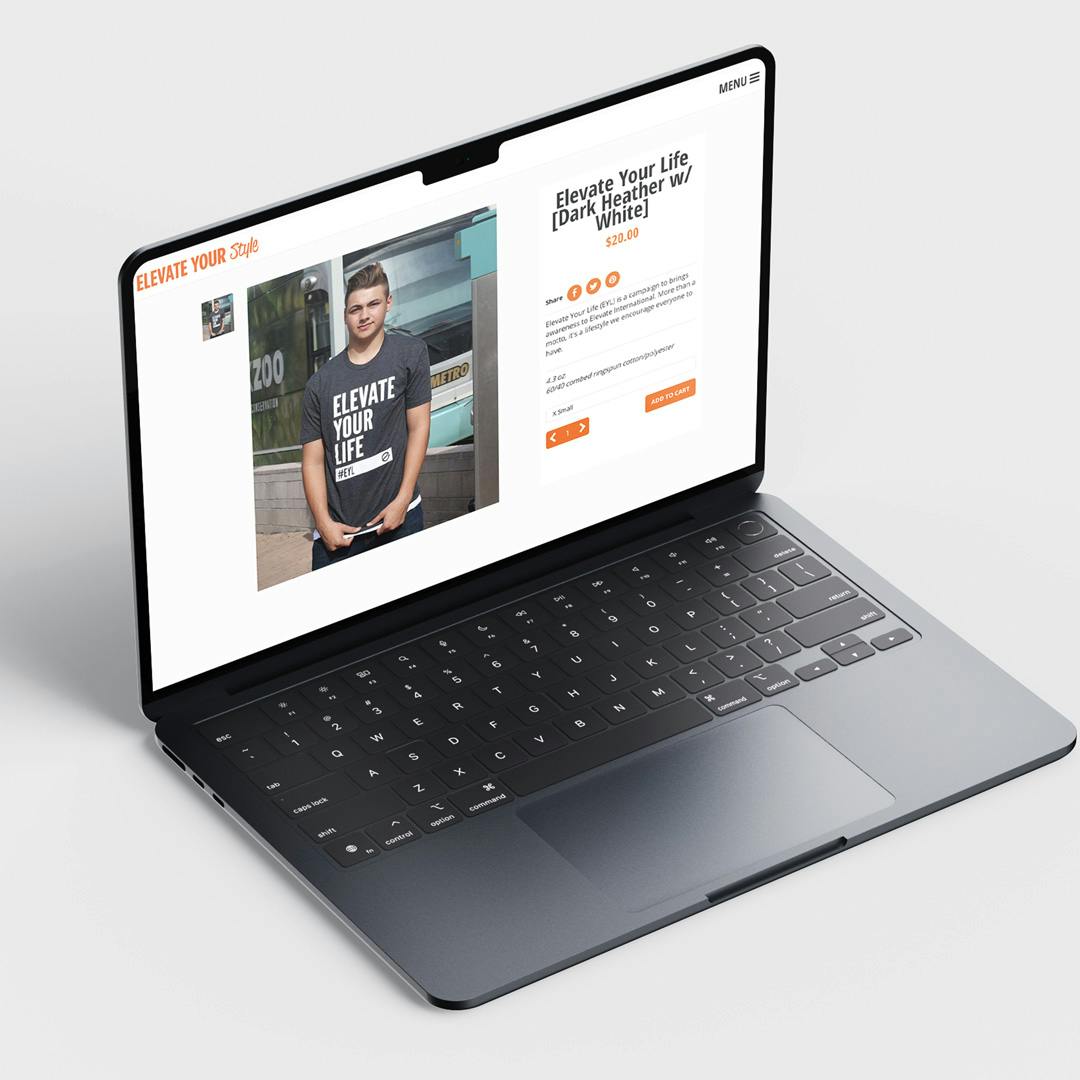 A Macbook mockup of the product page for Elevate Your Style website