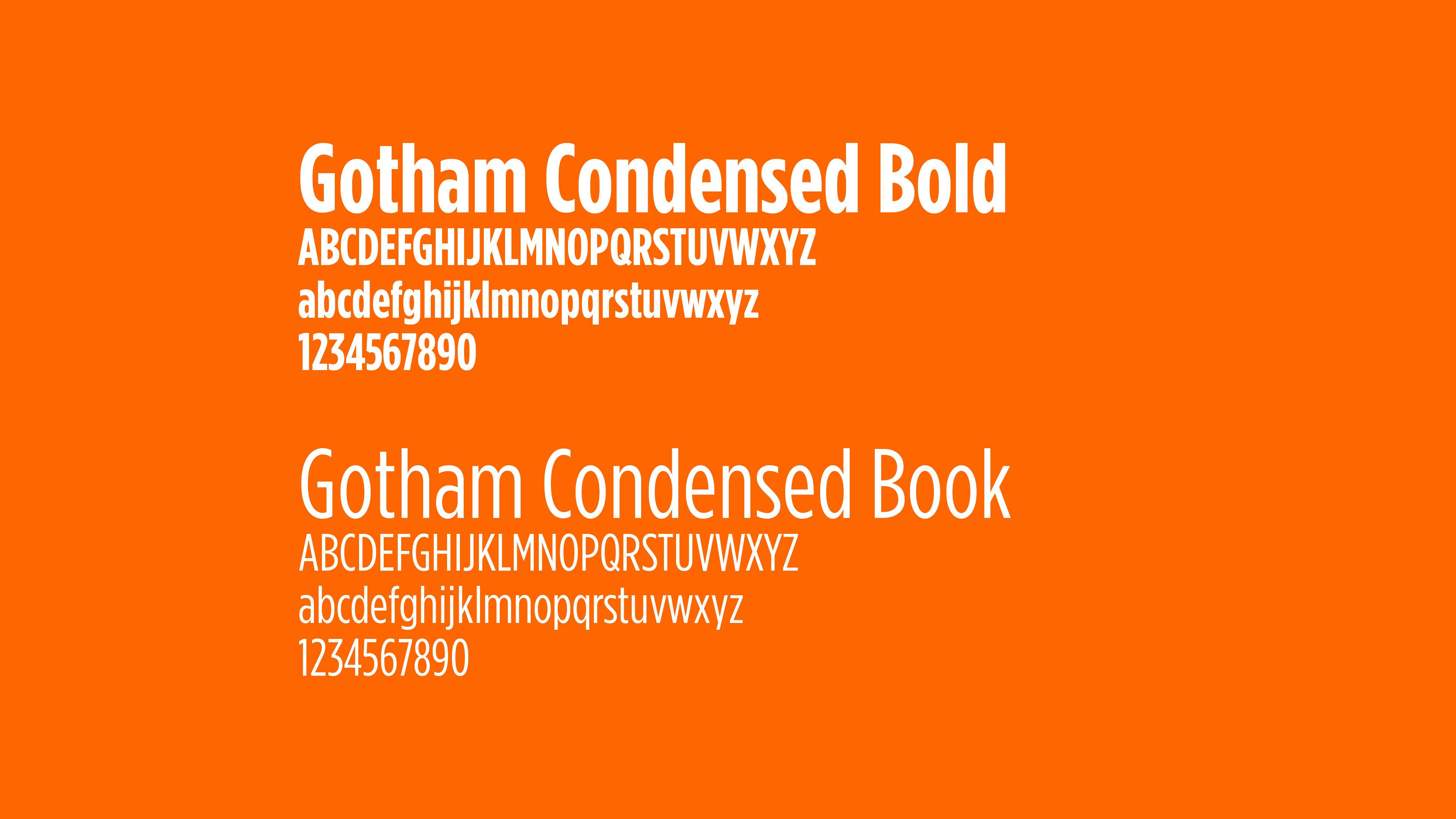 Fonts used in the EI brand: Gotham Condensed Bold and Gotham Condensed Book