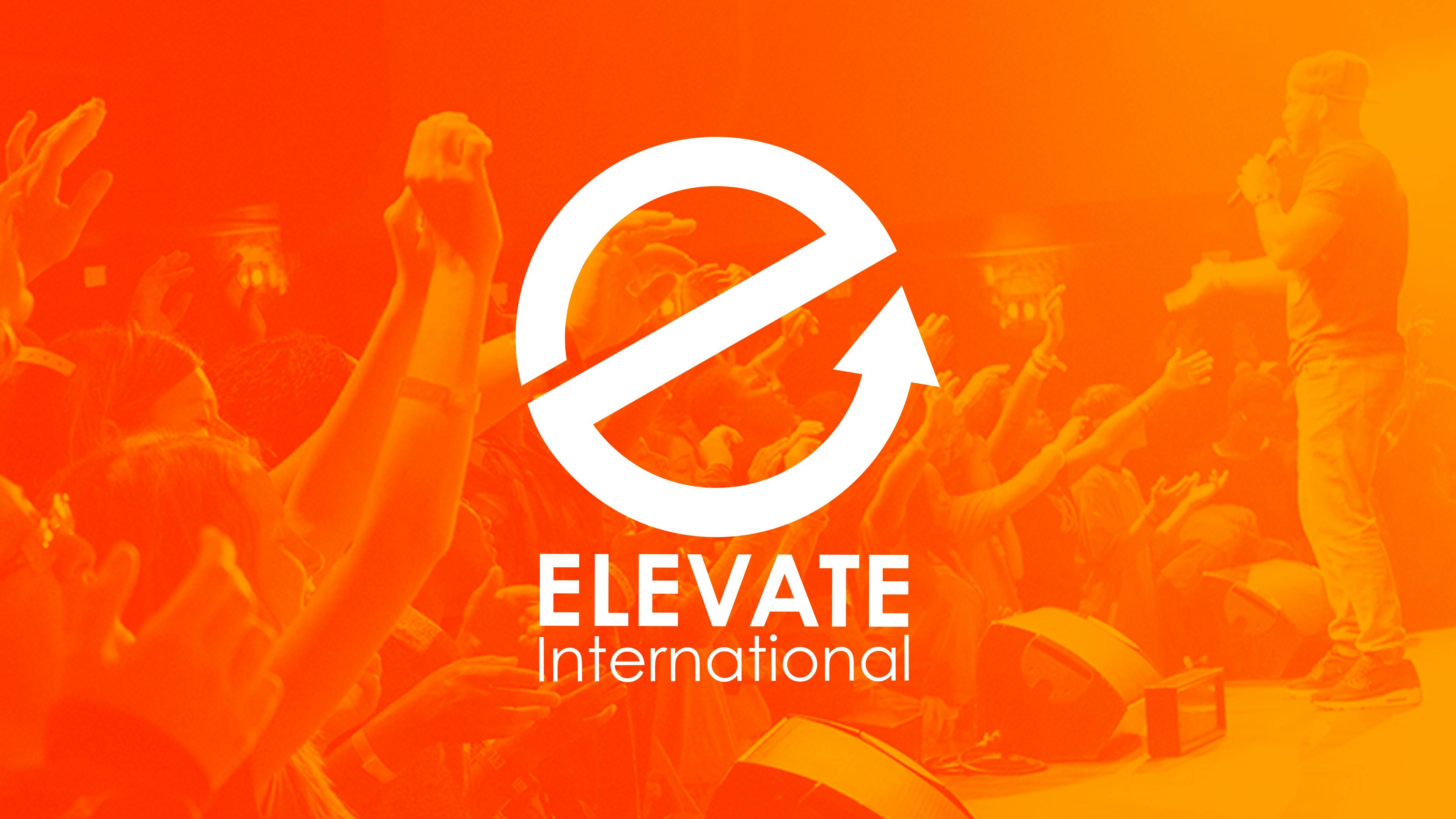 EI Logo in front of an orange image with people lifting their hands