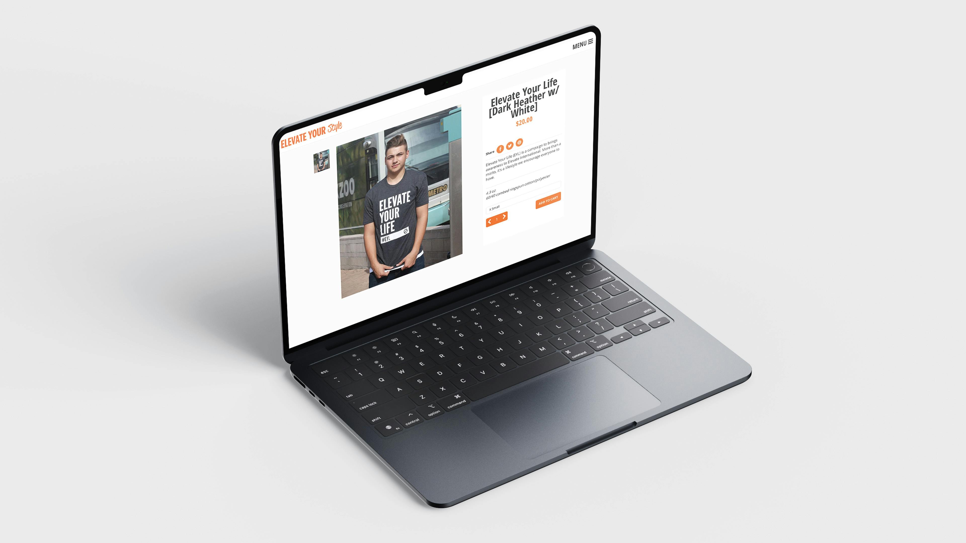 A mockup of a Macbook with the Elevate Your Style product page
